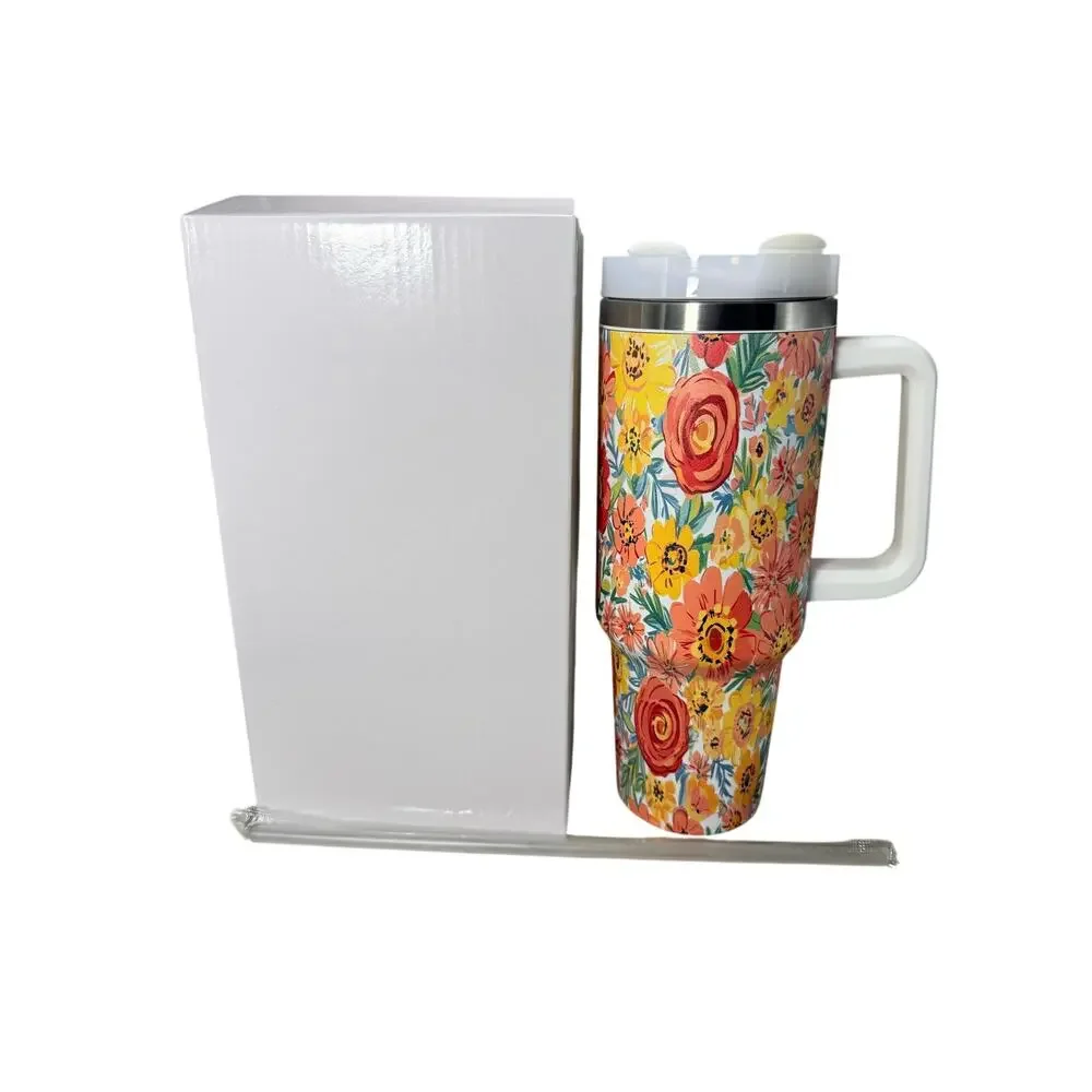 Simply 40 oz stainless steel tumbler featuring colorful floral botanical design